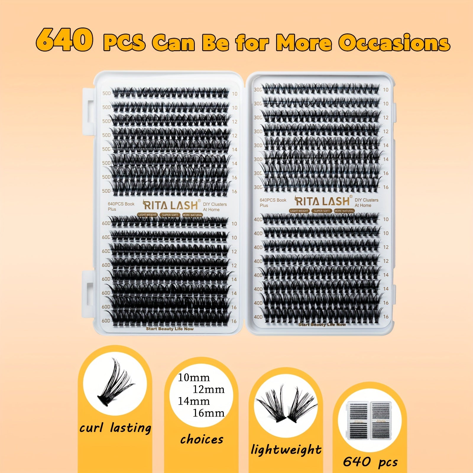 640pcs Wispy Cluster DIY Eyelashes D Curling Volume Individual Lashes