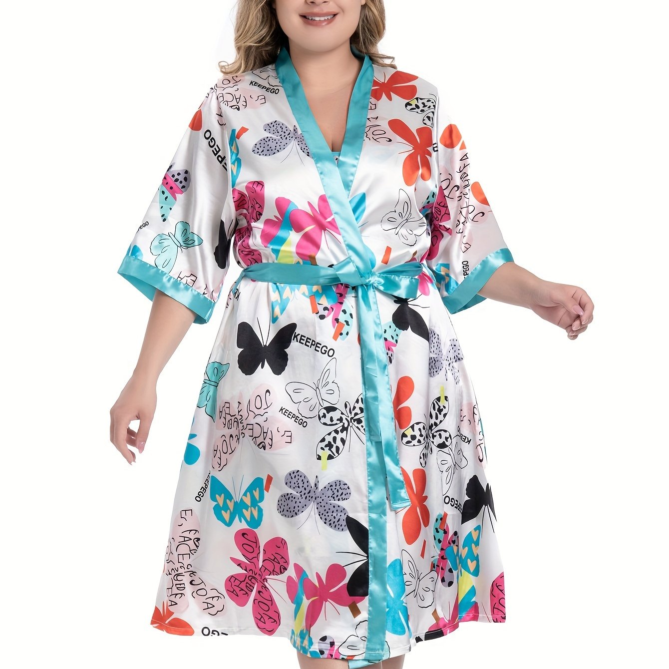  Butterfly Print Satin Pajama Set