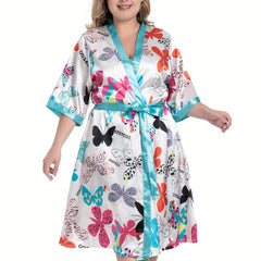  Butterfly Print Satin Pajama Set