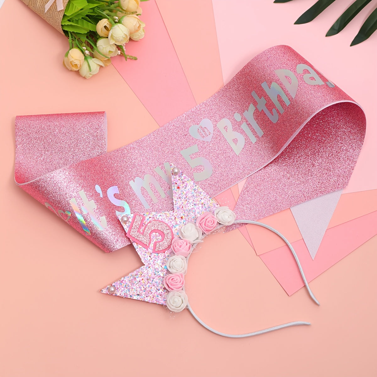 2pcs Flower Headband & Shoulder Strap Set for Party Wear