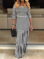  Women's Stripe Print Maxi Smock Dress