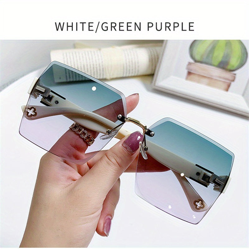 Square Rimless Sunglasses Ombre UV400 Sun Shades Women