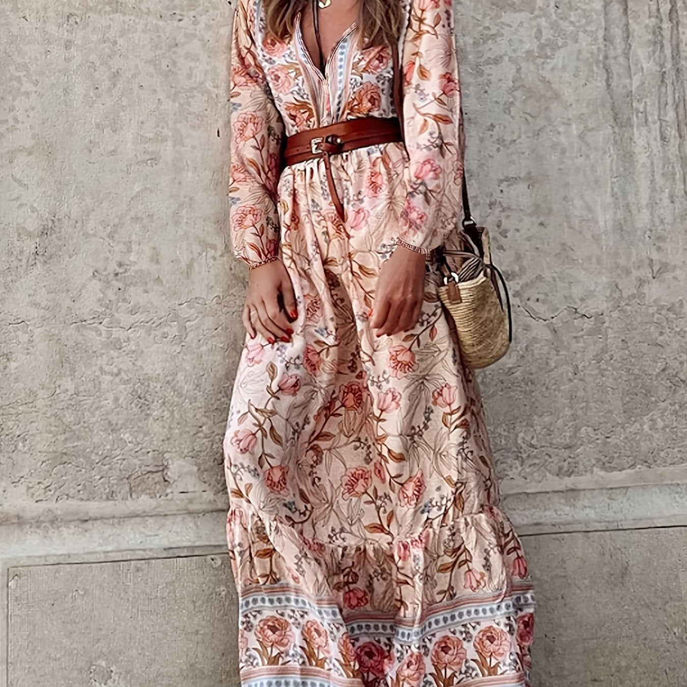 Women's Floral Print Maxi Smock Dress