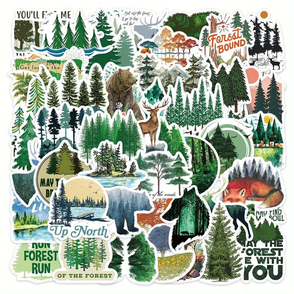 50pcs Green Forest Stickers Healing Waterproof Stickers
