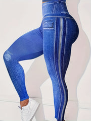  Denim Print High Rise Leggings
