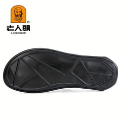 LAORENTOU Men's Leather Plaid Flip Flops Arch Support Thong Sandals