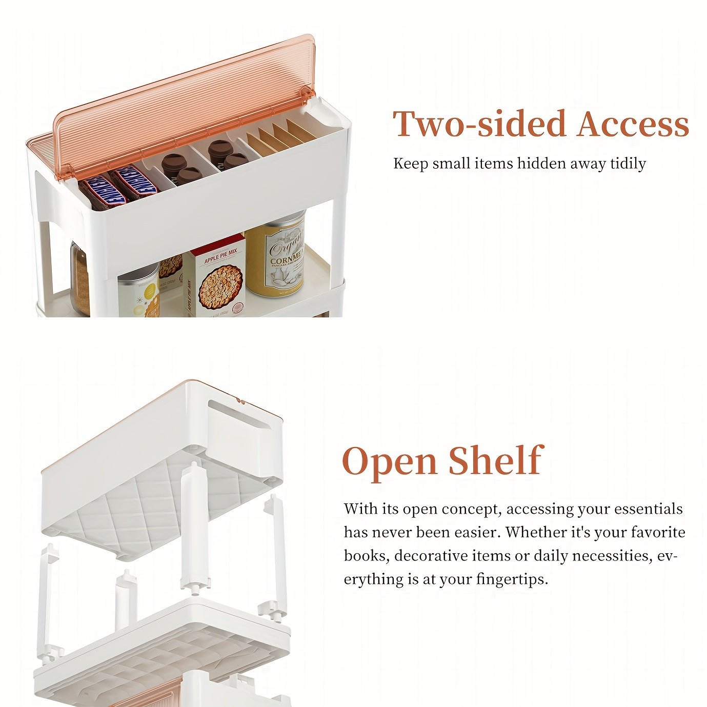 3 Tier Slim Storage Rolling Cart With Wheels Snack Storage Cabinet Utility Cart
