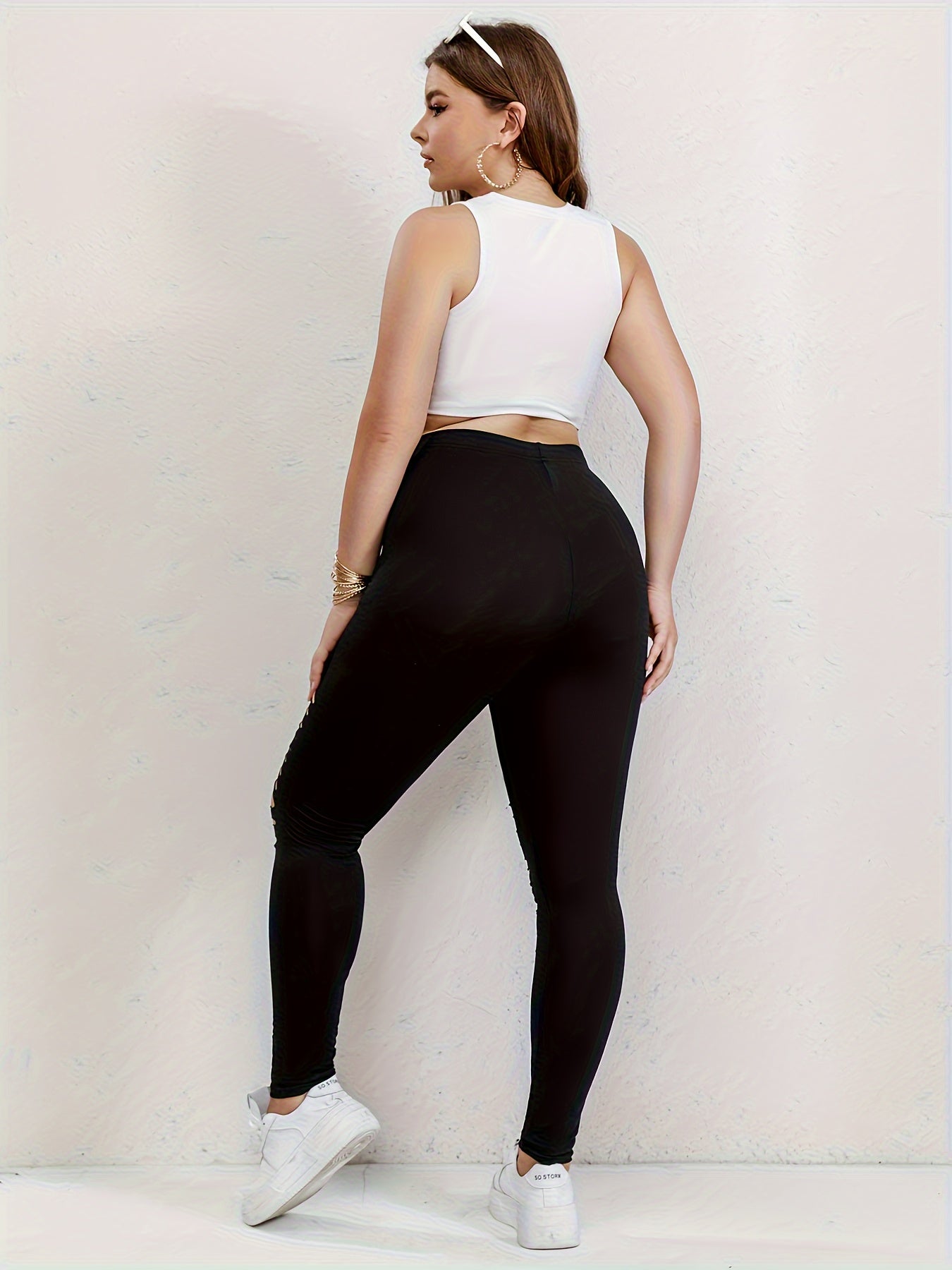  Solid Ripped High Rise Leggings