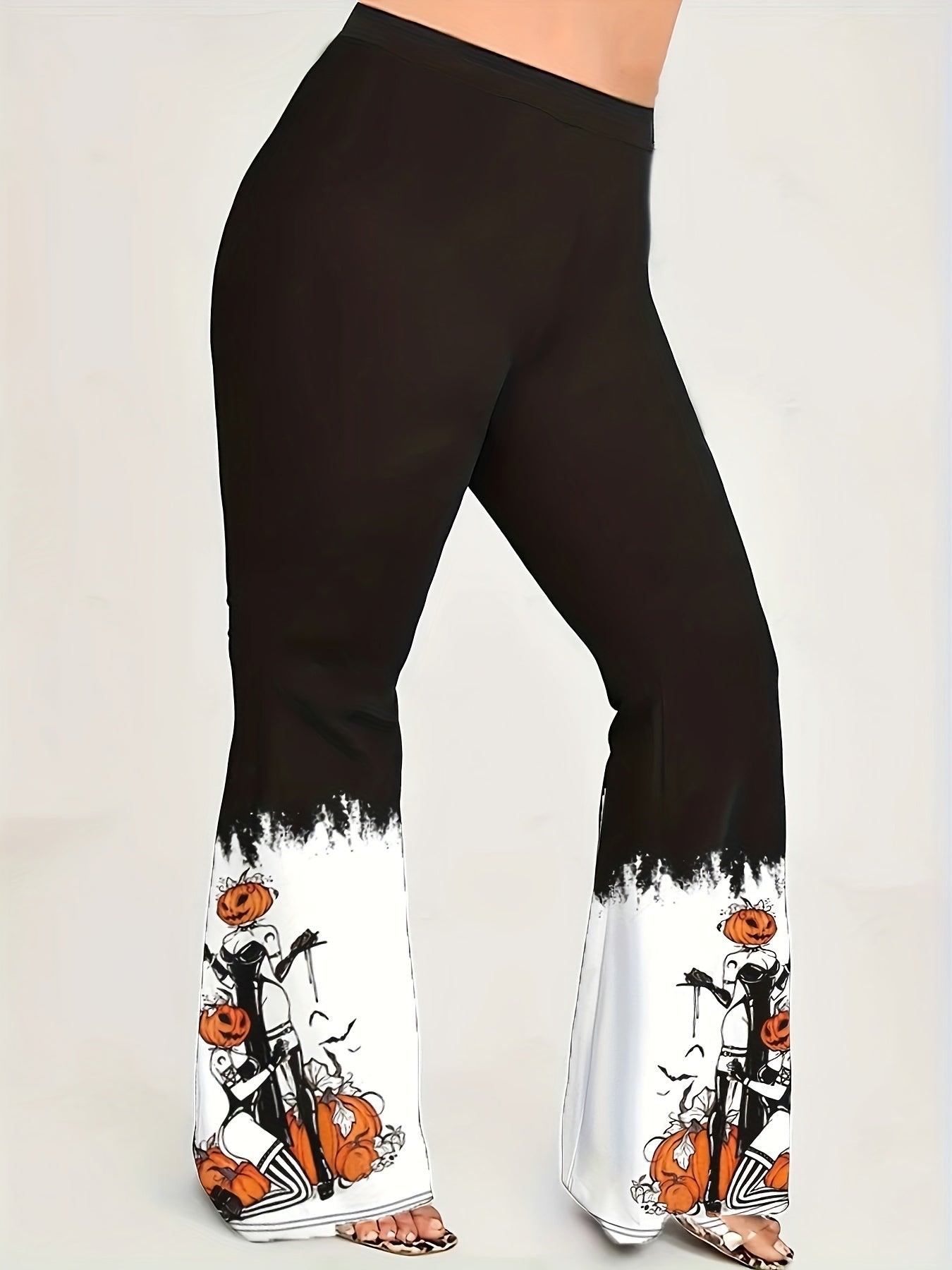  Pumpkin Elf Print Flared Leg Trousers