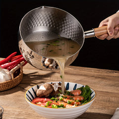 Stainless Steel Milk Pot Pan Wooden Handle for Cooking and Serving