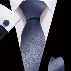 3pcs Men's Tie Set Floral Necktie Handkerchief Clip Set