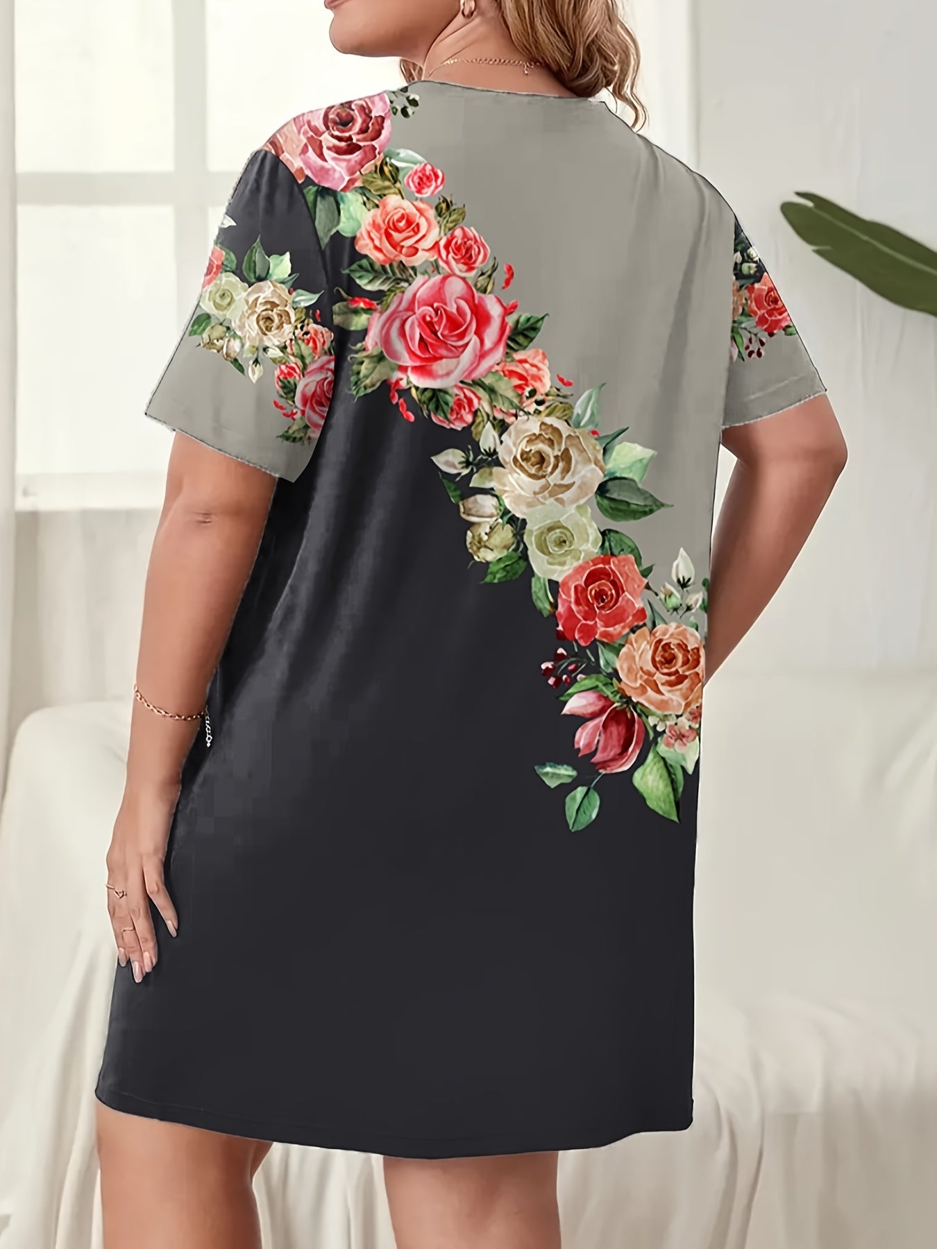  Colorblock Floral Print Tee Nightdress