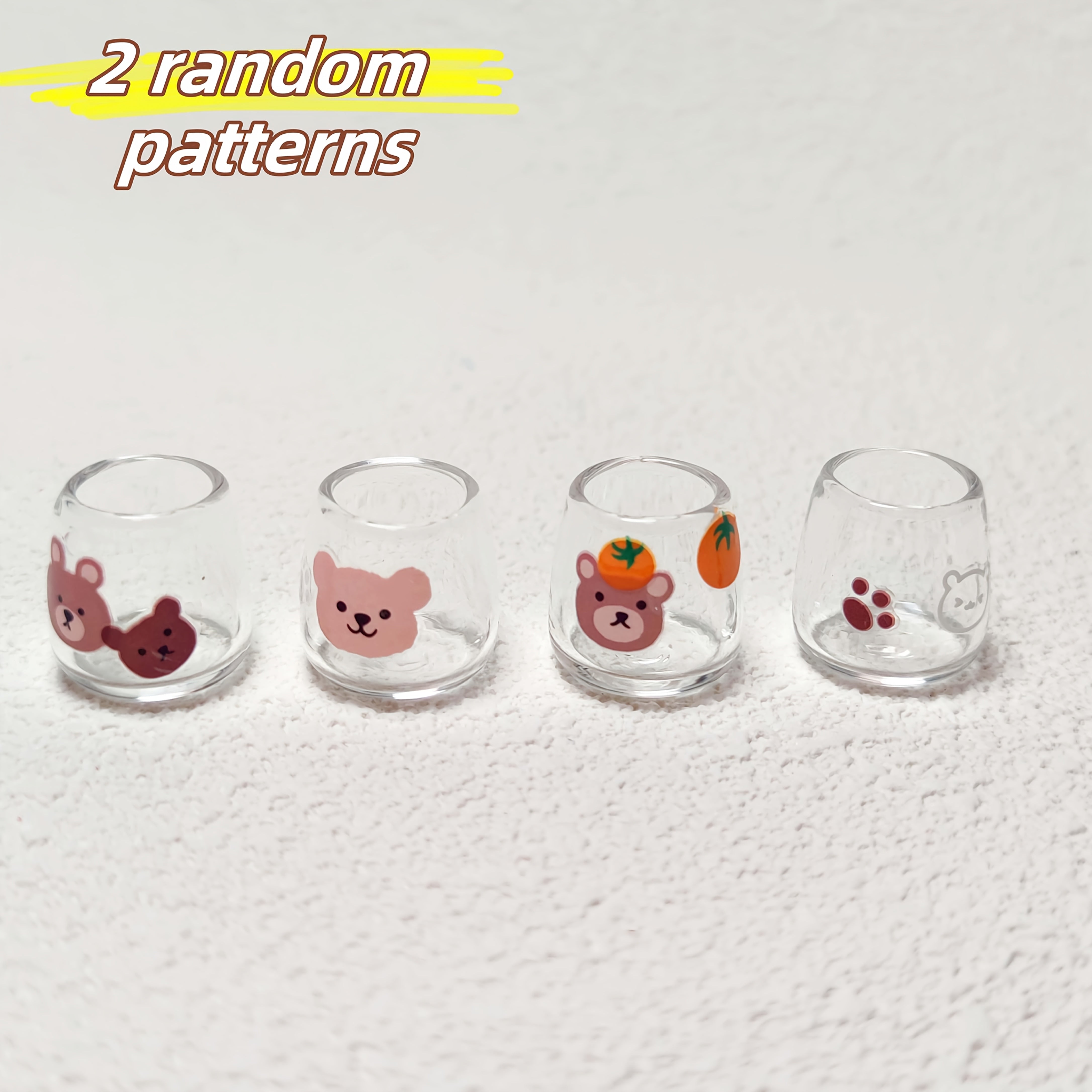 2pcs Mini Glass Cups Animal & Fruit Design Dollhouse Decor High Glass