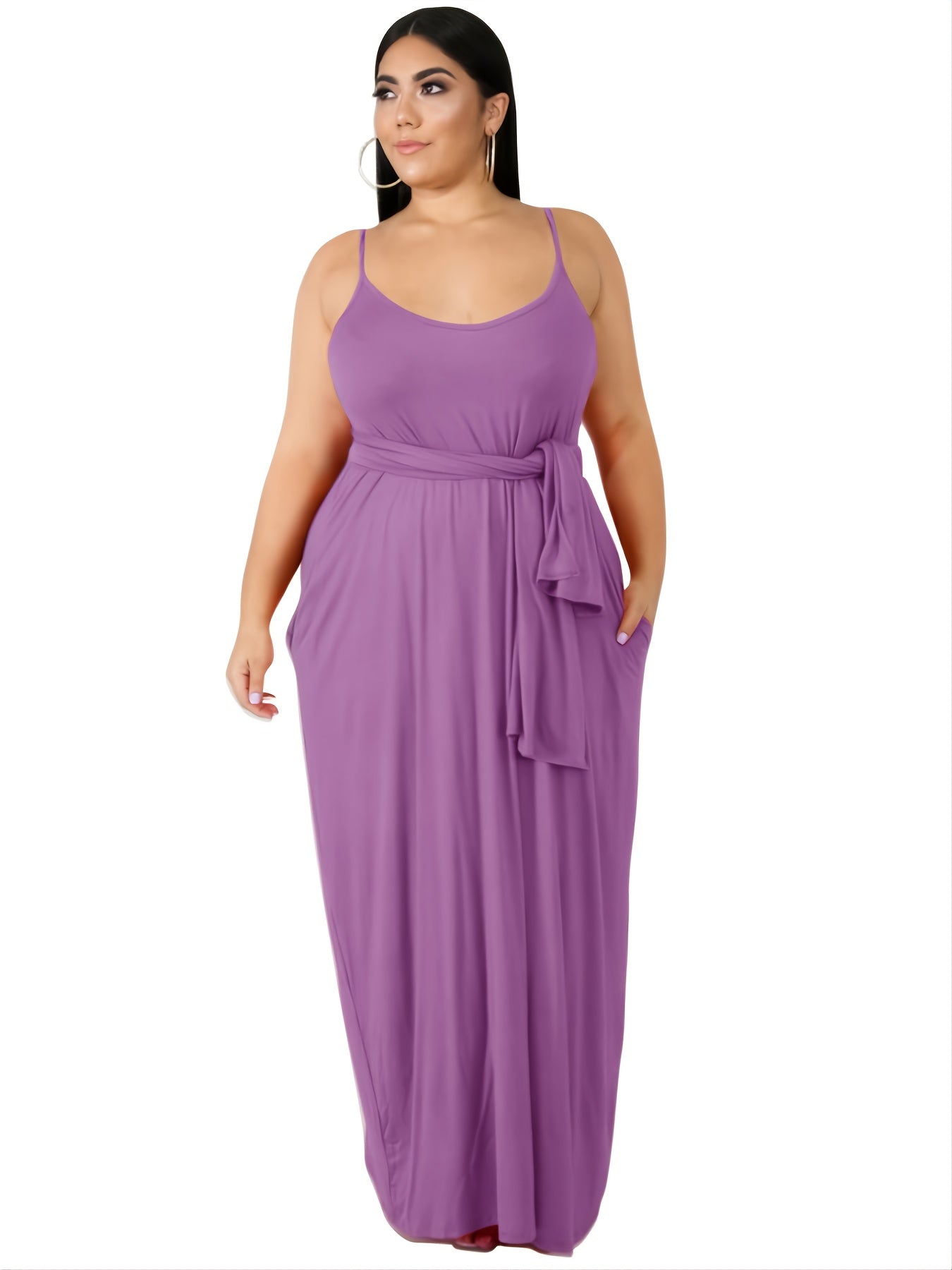 Solid Cami Maxi Dress With Pocket Women's Plus