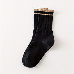 6 Pairs Striped Crew Socks Breathable All-match Women's Stockings & Hosiery
