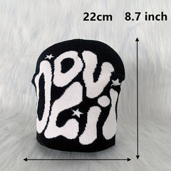 Y2K Knitted Beanie Hip Hop Letter Jacquard Warm Skull Cap