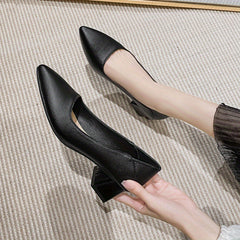 Women's Solid Court Pumps Pointed Toe Mid Heels Office Work Shoes