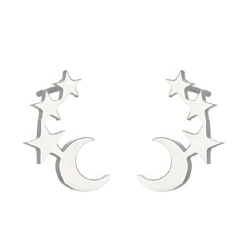 Men's Stainless Steel Stars & Moon Pattern Earrings