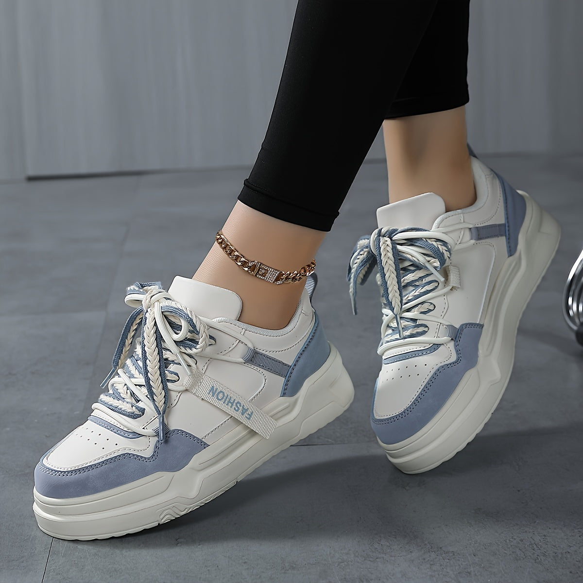 Women's Block Faux Leather Chunky Sneakers - Casual Heighten Skate Shoes