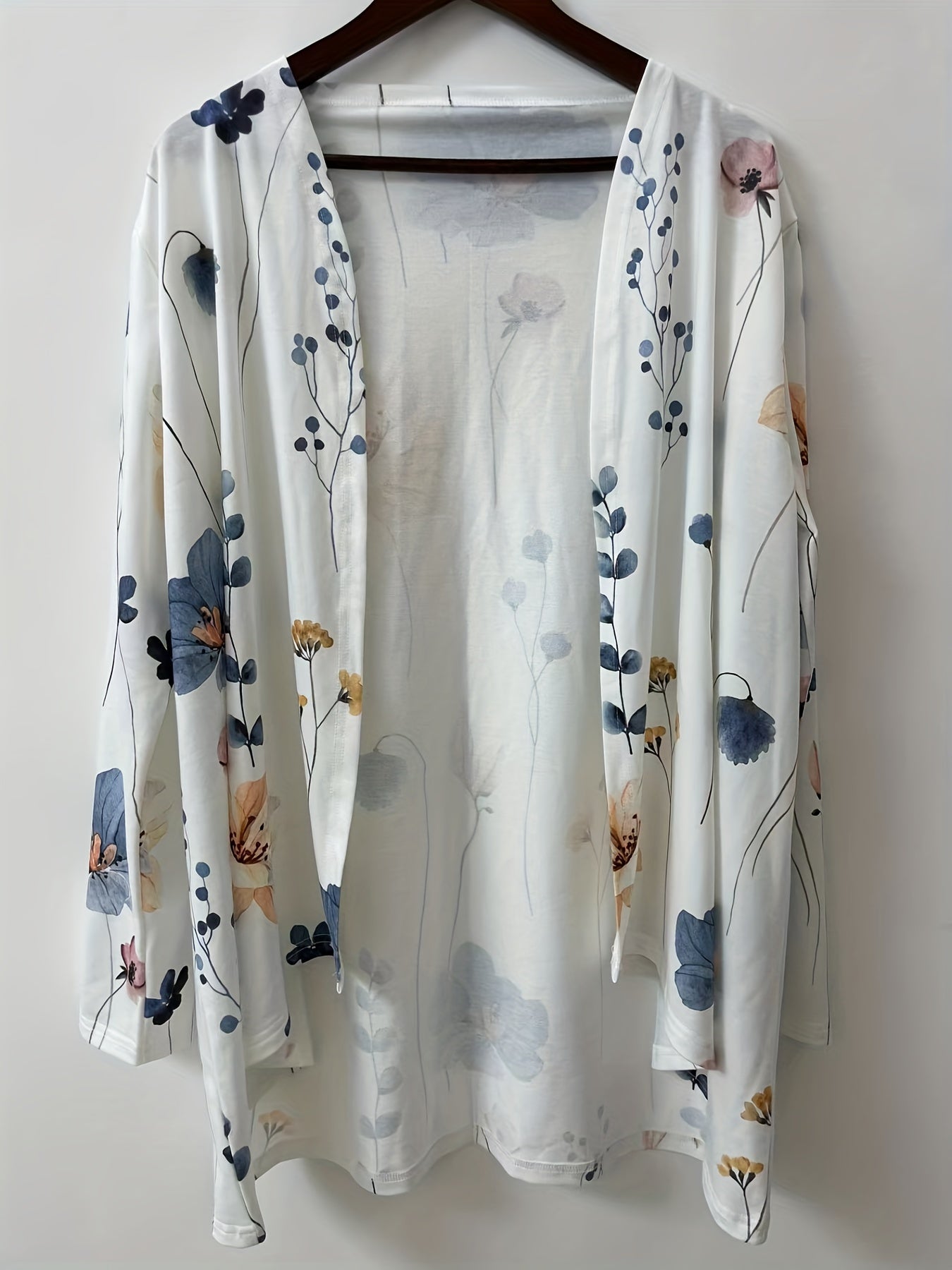  Floral Print Long Sleeve Open Front Cardigan