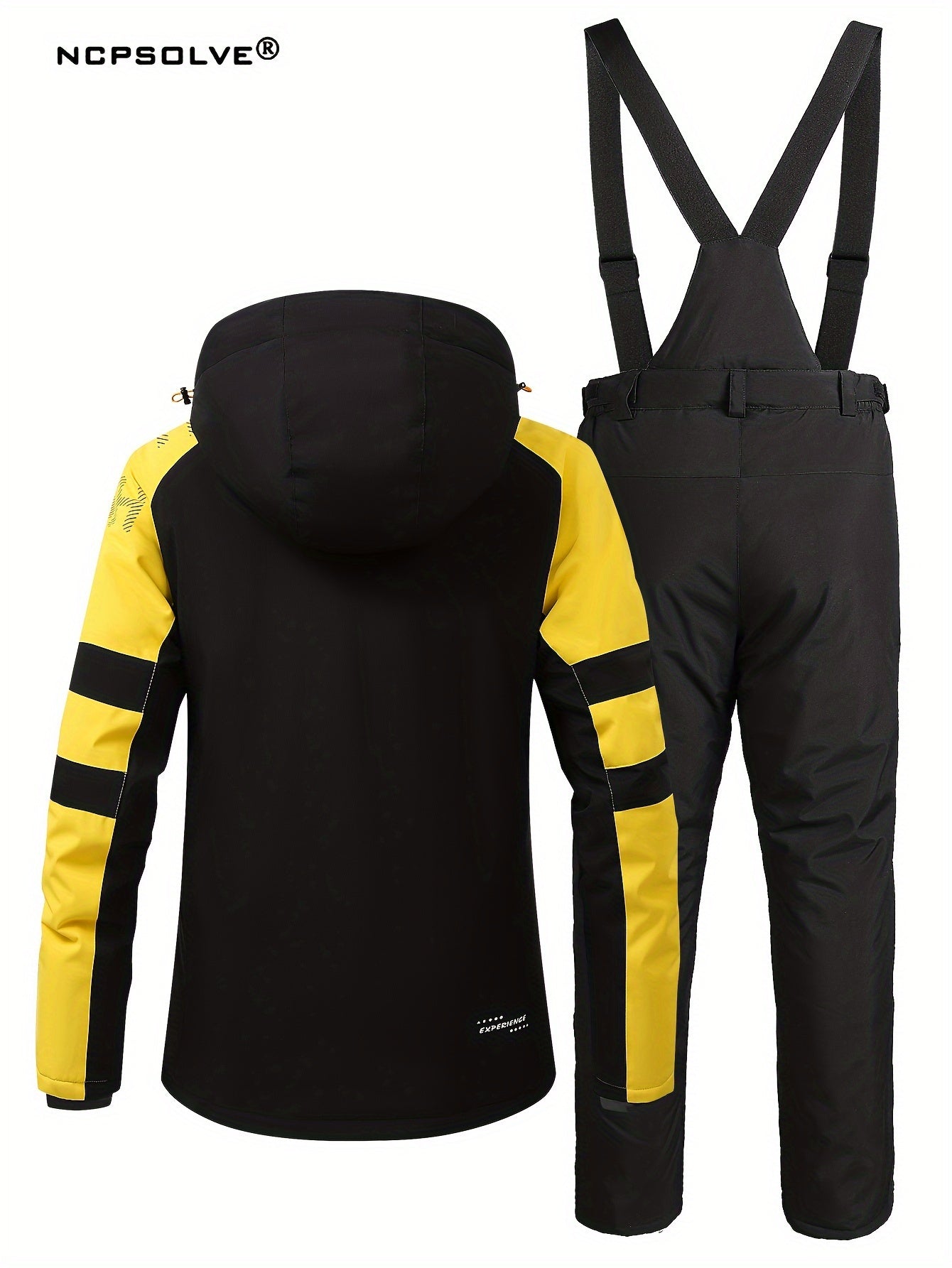 Snowflake & Letter Print Ski Set Hooded Jacket & Suspender Trouser