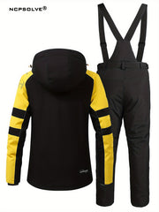 Snowflake & Letter Print Ski Set Hooded Jacket & Suspender Trouser