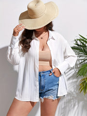  Solid Textured Long Sleeve Button Up Blouse