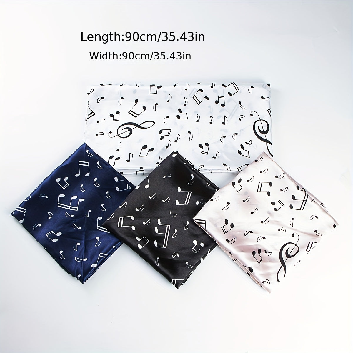 Musical Note Print Silk Square Scarf Satin Shawl for Women