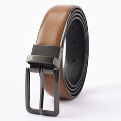 Double Sided Leather Belt With Rotating Pin Buckle Men's Casual Belt