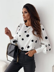  Dot Print Lantern Sleeve Blouse