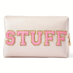 Plush Letter Patched Makeup Pouch Travel Toiletry Bag