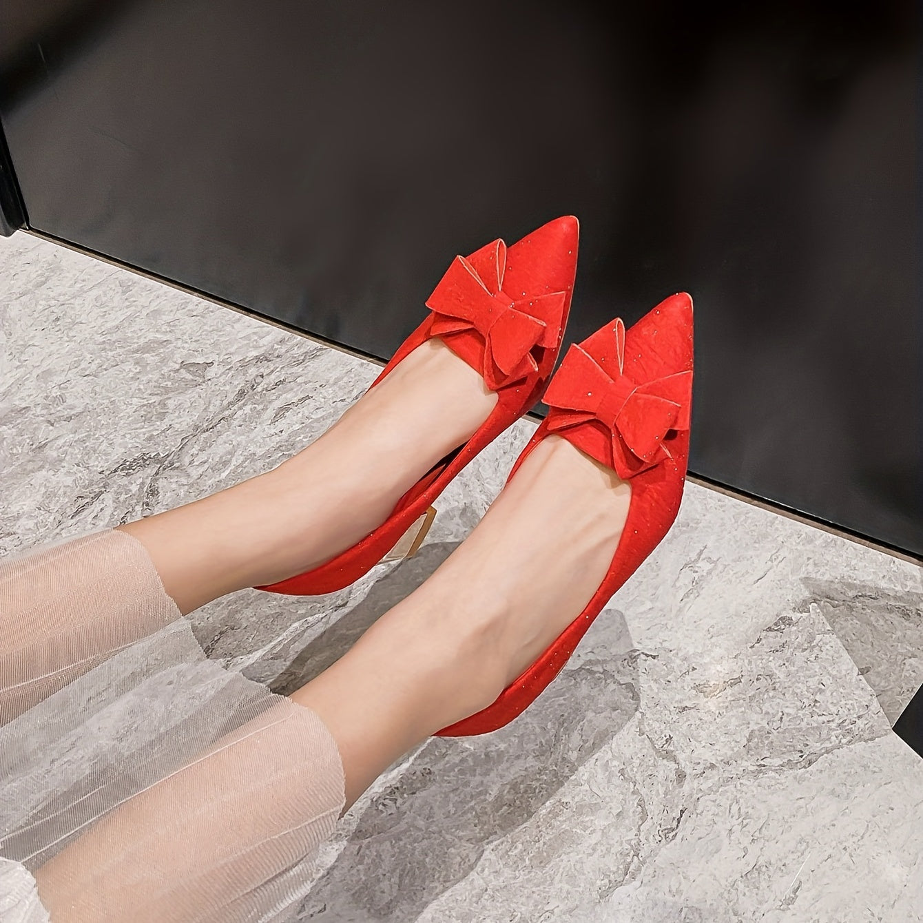 Chunky Heeled Pumps Bowknot High Heels Wedding Dress Shoes
