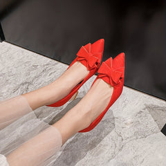 Chunky Heeled Pumps Bowknot High Heels Wedding Dress Shoes