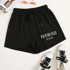 Y2K Letter Print Elastic Drawstring Shorts
