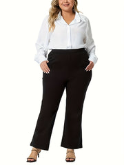  Solid High Rise Flared Leg Trousers