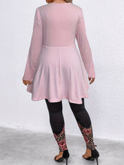 Women's Plus Chain Detail Peplum Tunic Top & Rose Leopard Print Leggings