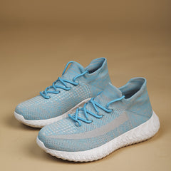 Women's Breathable Running Shoes Elastic Lace Up Block Flying W