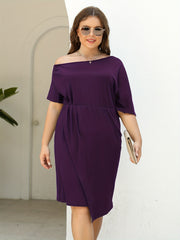  Solid One Shoulder Stretch Dress