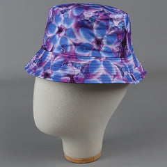 Cyberpunk Reversible Bucket Hat Circle Flower Print Fisherman Cap Purple