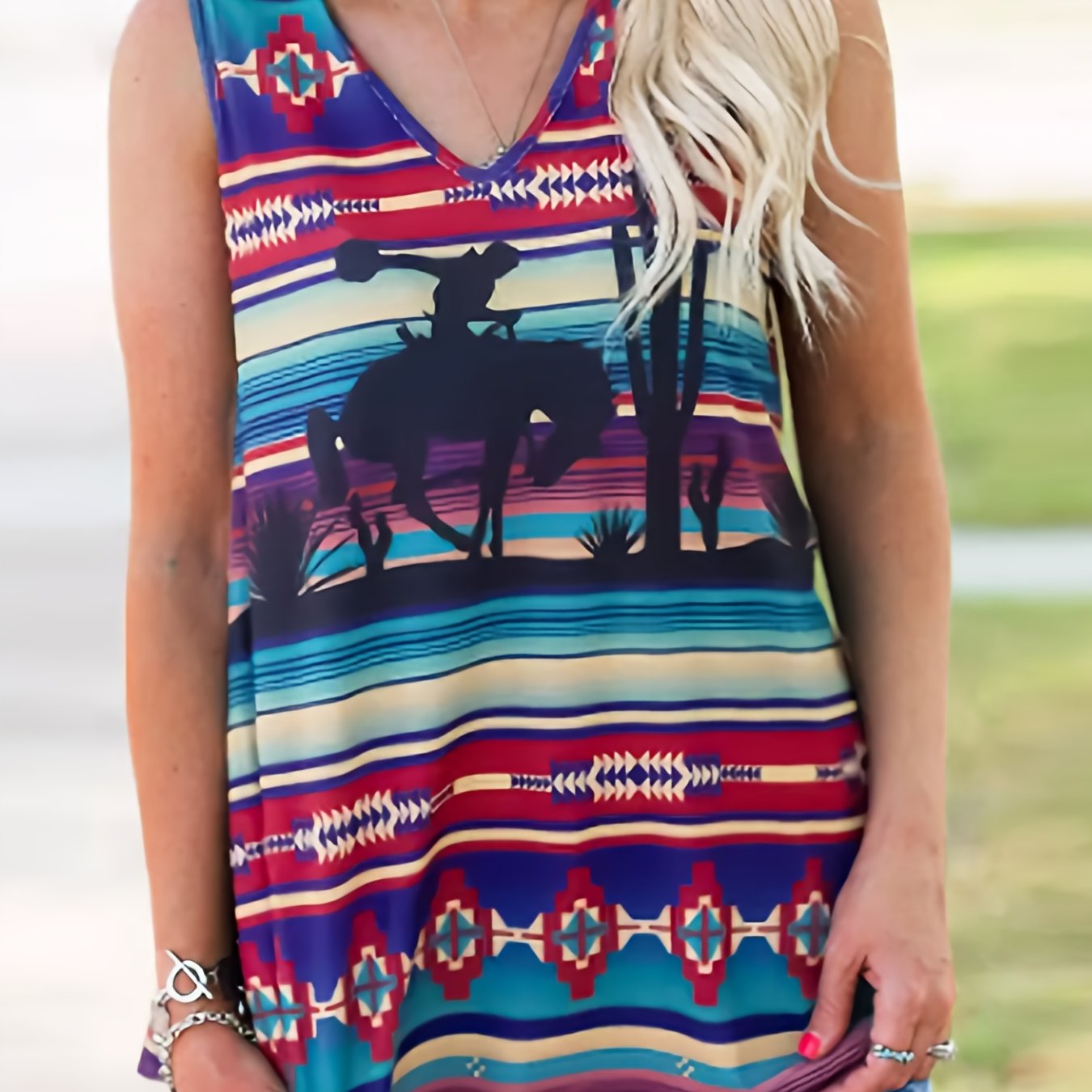  Southwestern Print V Neck Tank Top