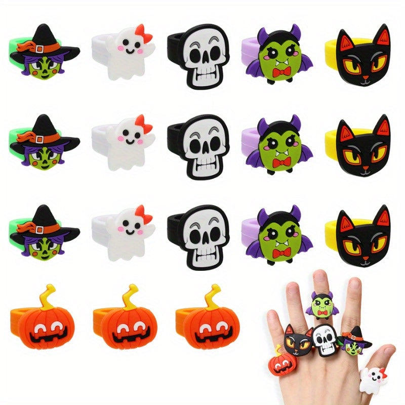 18pcs Halloween Party Rings Plastic Rings with 6 Unique Designs
