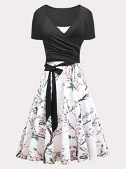  Wrap Knot Top & Floral Cami Dress Two Piece Set