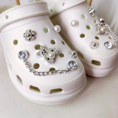 12pcs Shoe Charms Set with Pearls and Accessories for Women's Cross Hole Shoes
