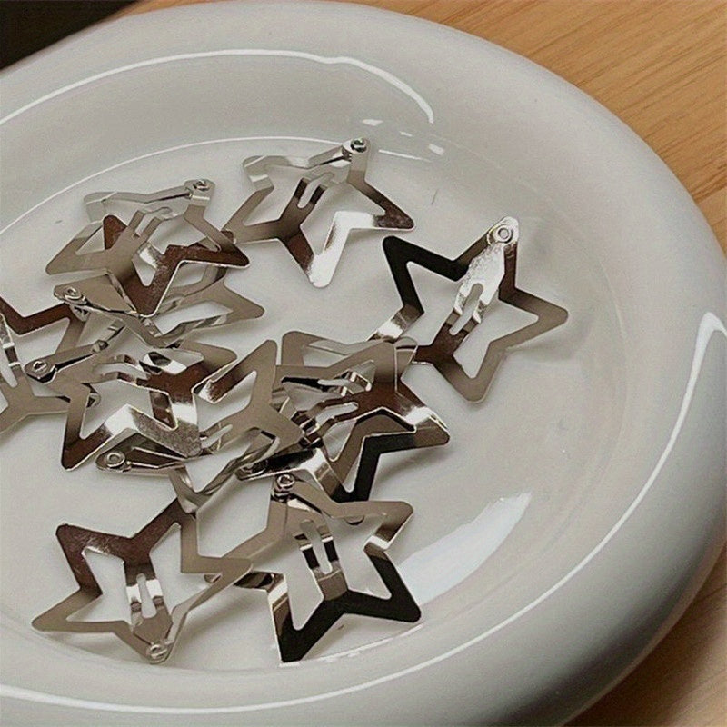 10pcs Y2K Silvery Star Snap Clip Alloy Hair Clip Sweet Duck Billed Hair Clip