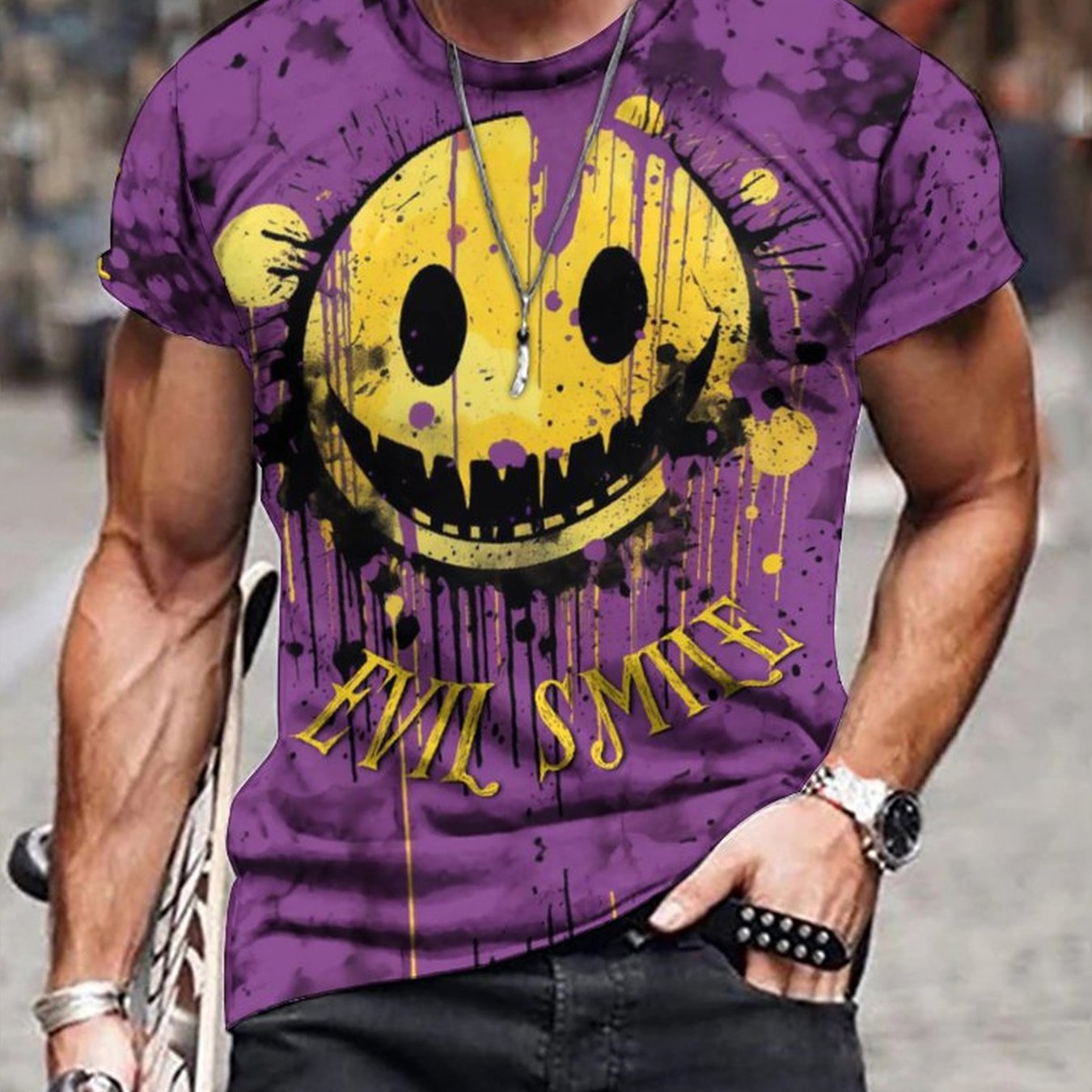 Men's 3D Graffiti Smile Graphic T shirt Casual Breathable Tee For Outdoor