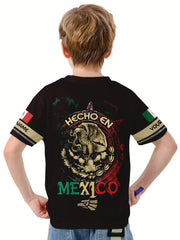 MEXICO EAGLE 3D Print Boy's Casual Tee Short Sleeve Crew Neck Comfy T shirt
