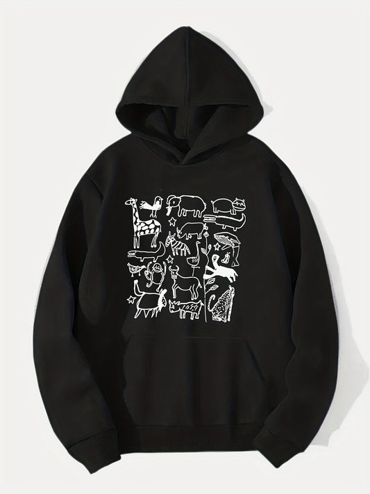 Cartoon Animals Print Hoodie for Men