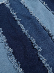 Colorblock Frayed Trim Denim Mini Skirt Patchwork Street Style