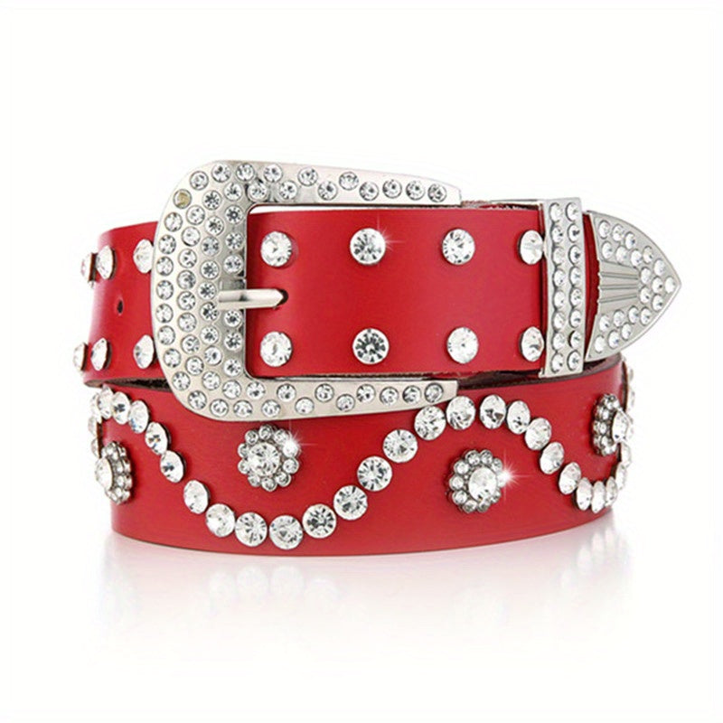 Rhinestone Leather Belt for Women Men