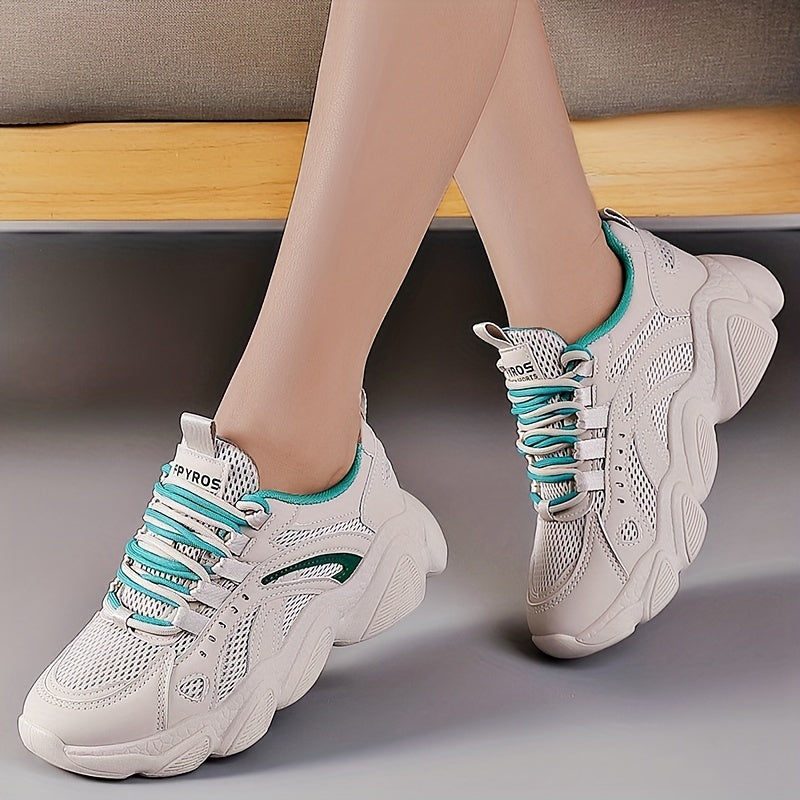 Women's Mesh Chunky Sneakers Breathable Lace Up Low Top Sports Shoes